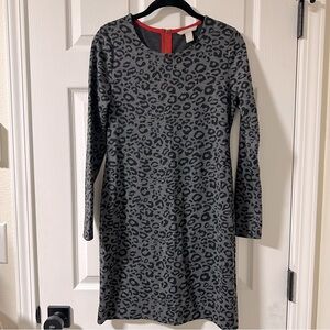 Banana Republic Grey and Black Leopard Print Shift Dress with Red Zipper Back